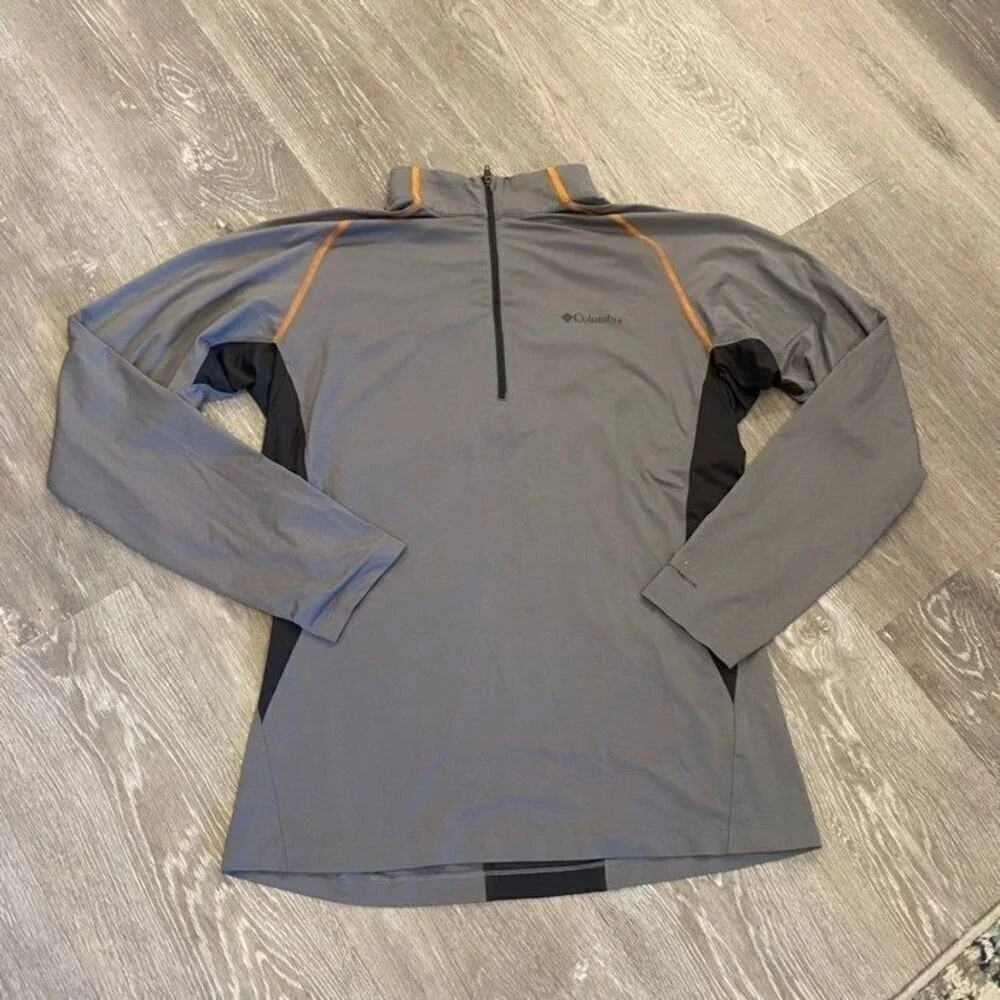 Columbia Mens Omni-Freeze Zero Quarter Zip‎ Pullover Gray Orange Large Bin I-33